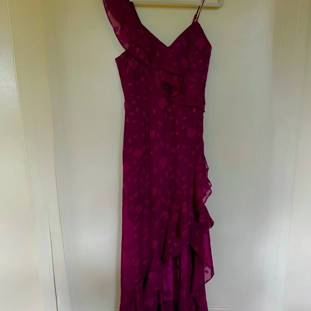 Lulu's Wine Ruffle High-Low Slip Dress - Picture 2 of 4